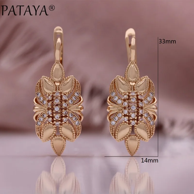 PATAYA Fine Ring Earrings Sets for Women Fashion 585 Rose Gold Color Jewelry Sets Unique Natural Zircon Earrings Ring 2024 New