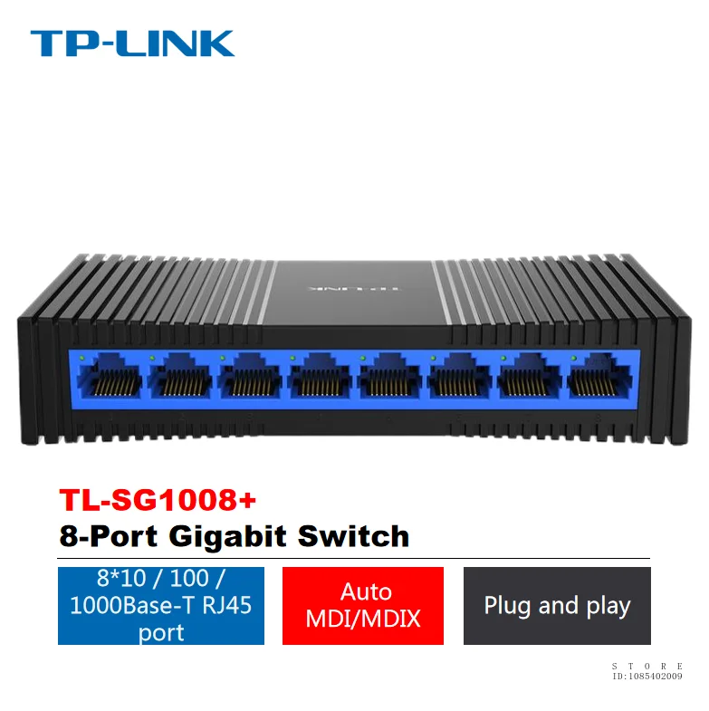 TP-LINK 8-port Gigabit Ethernet Switch, 8*10/100/1000M Adaptive RJ45 Ports, MDI / MDIX Auto-flipping, Plug-and-play, TL-SG1008+