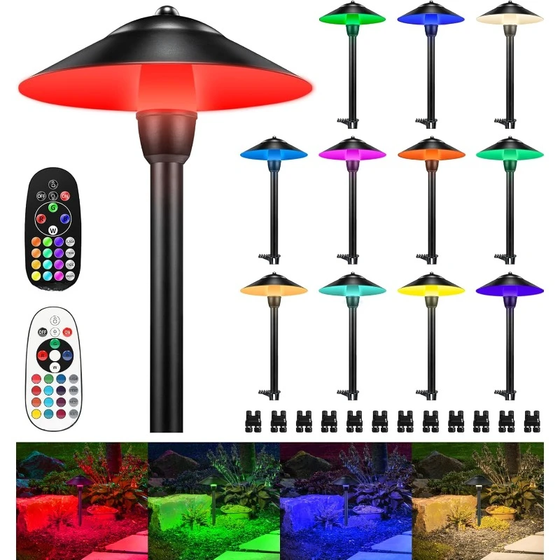 RGBW Low Voltage Landscape Lights 3W Color Changing Pathway Lights 12-24V Multi-Color Path Lights Waterproof for Yard Garden