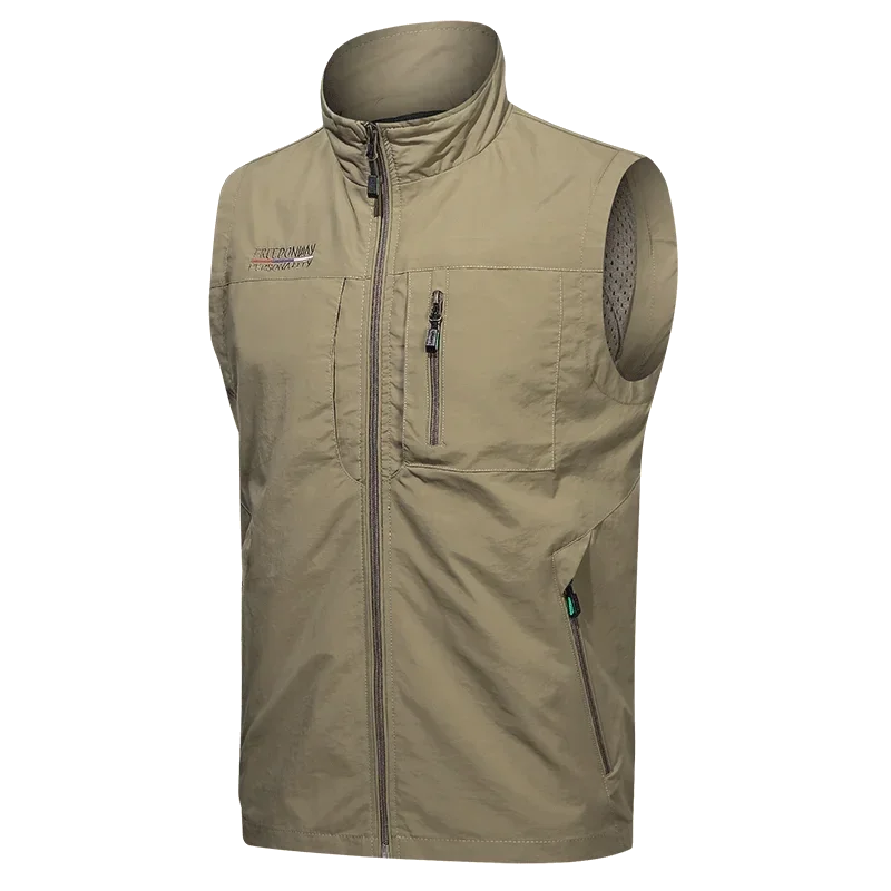 Gilet da uomo sottile Tooling allentato ad asciugatura rapida sport all\'aria aperta Multi tasca colletto alla coreana gilet da pesca da campeggio