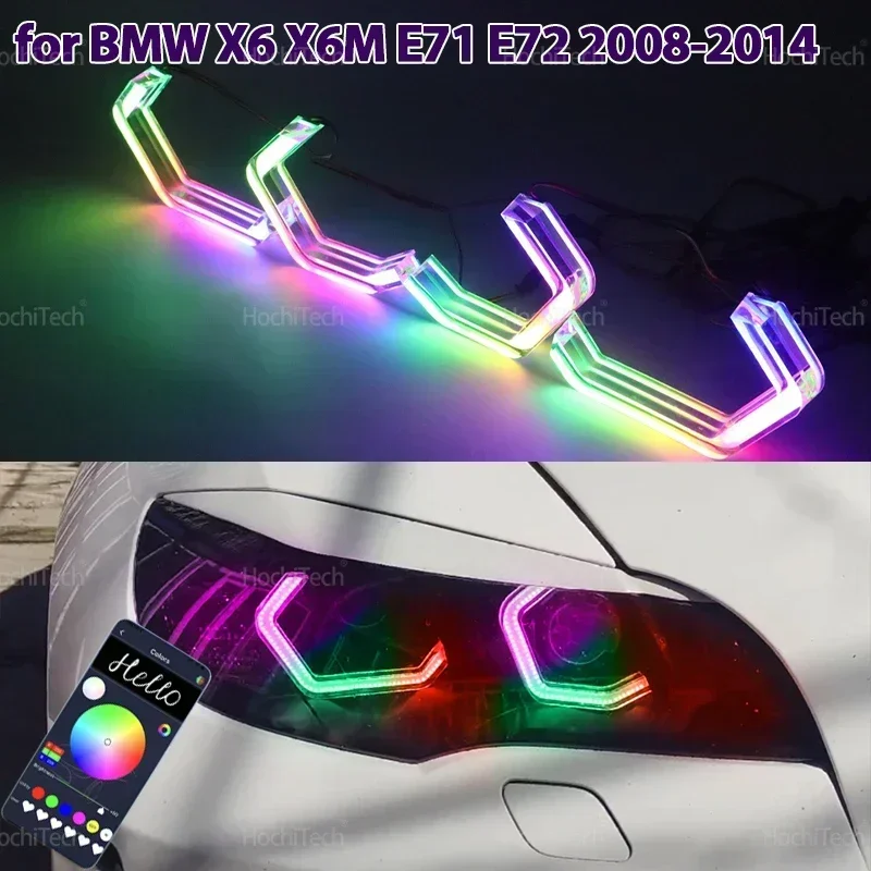 

Для BMW X6 X6M E71 E72 2008-2014 RGB цветной динамический свет Angel Eyes Rings Led M4 стиль APP управление DRL указатель поворота