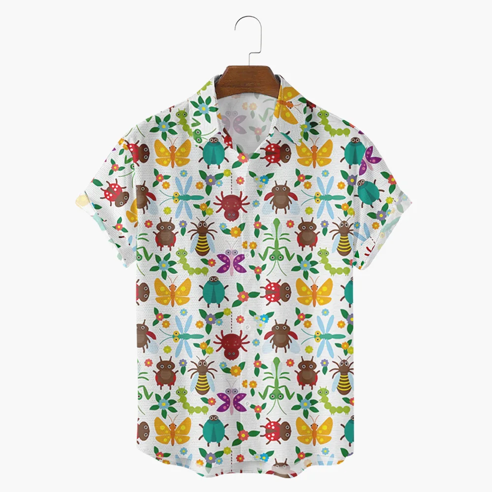 

2021 new cross-border summer insect floral 3D digital printing trend loose short-sleeved shirt men's top