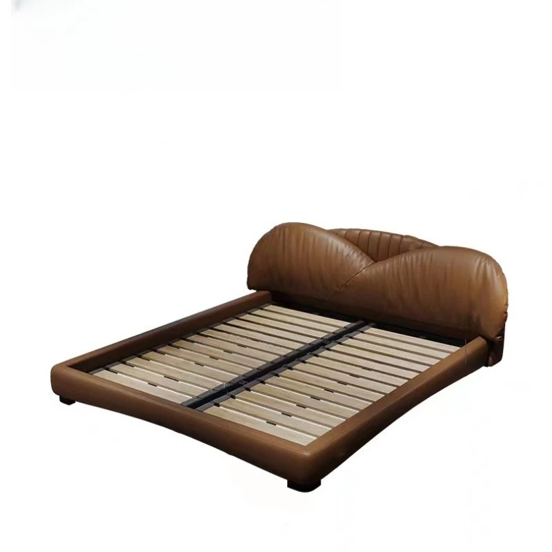 Bed light luxury Nordic modern first layer cowhide double bed master bedroom soft bag wedding bed