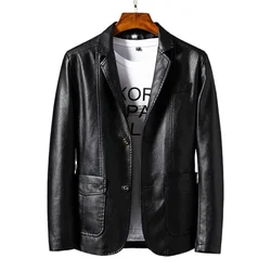 Autumn Mens Leather Jacket Korean Fashion Solid Color Suit Collar PU Leather Coat Men Street Motorcycle Jackets Men Clothing