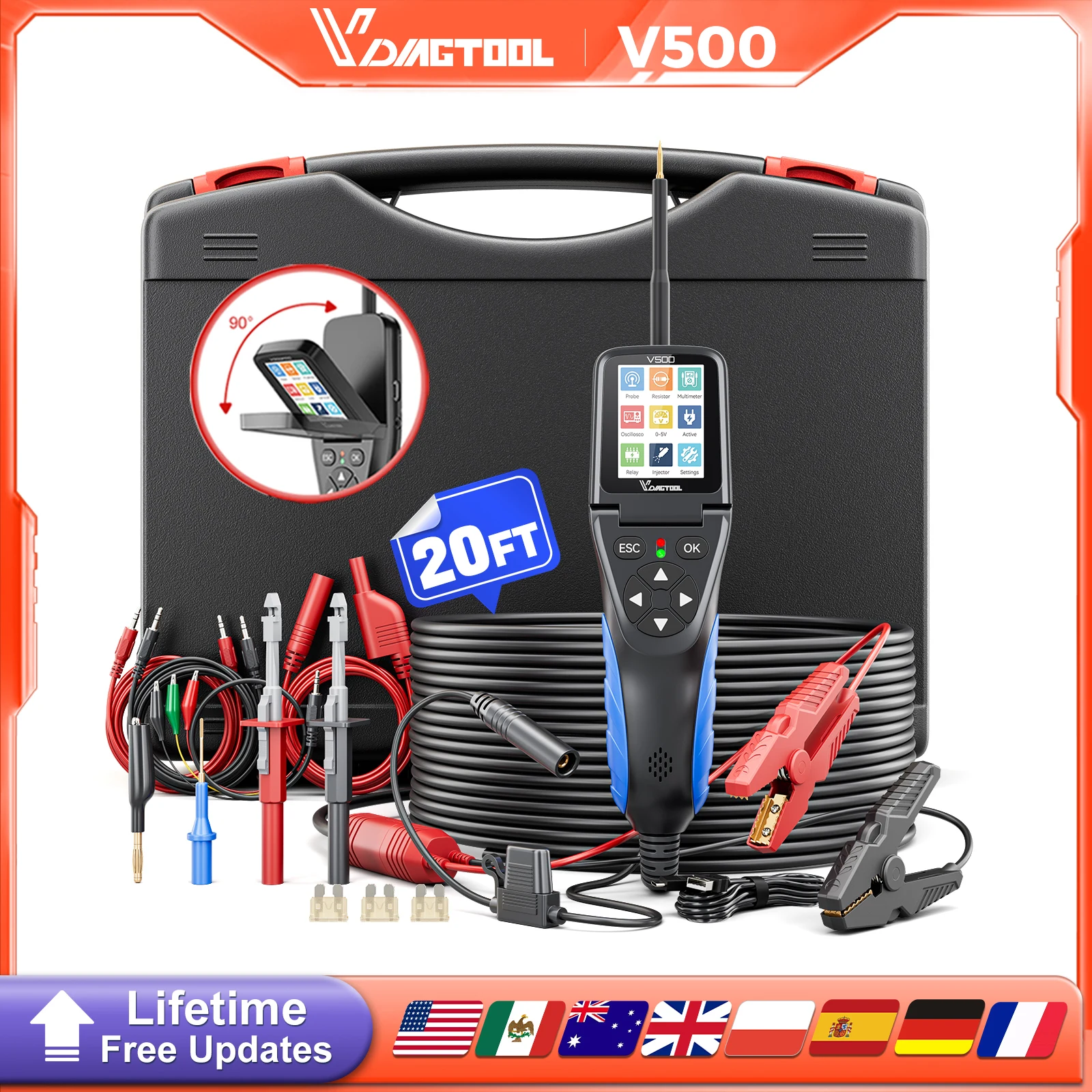 

VDIAGTOOL V500 Car Electric Circuit Tester Automotive Power Circuit Probe Short/Open Finder Multimeter/Injector/Relay Diagnostic