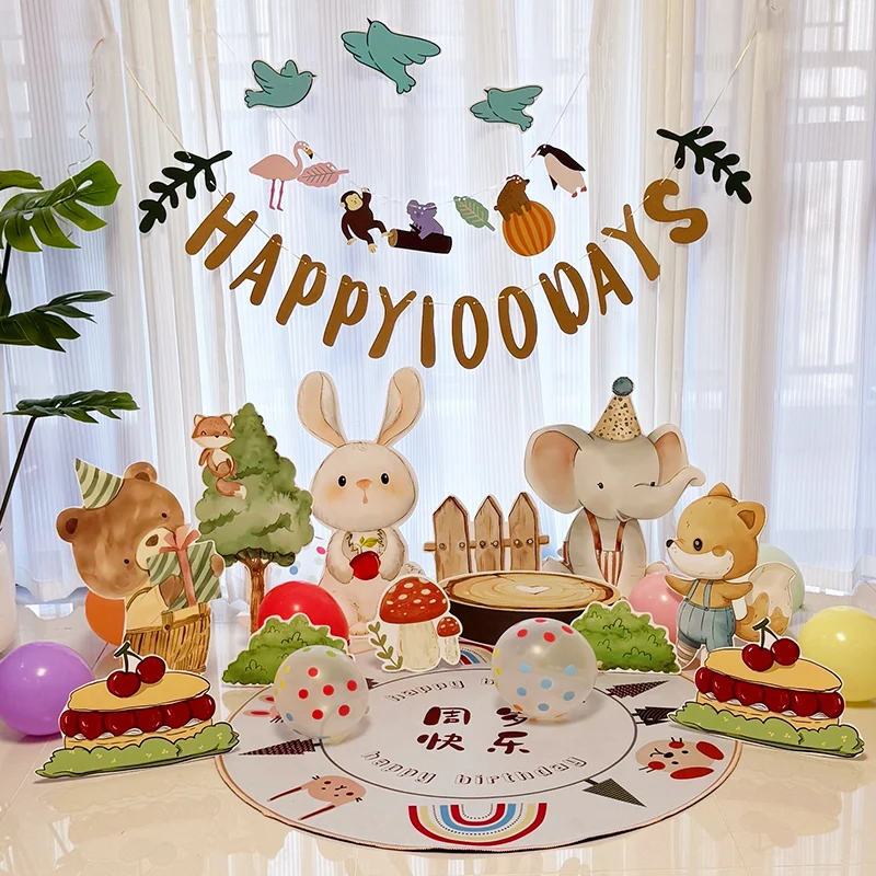 baby-boy-girl-30-day-ceremony-scene-animal-kt-board-props-photography-props-birthday-celebration-decorations-cartoon-design