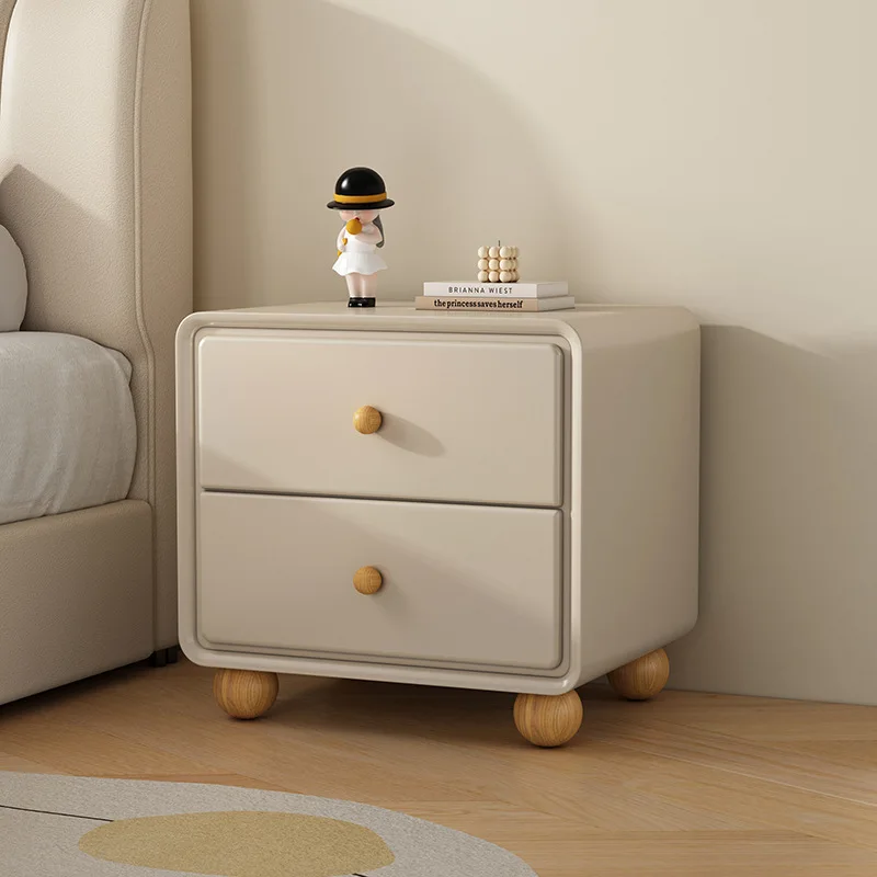 

Solid Wood Bedside Table Painted Cream Style Storage Cabinet Modern Light Luxury Small Bedroom Nightstand