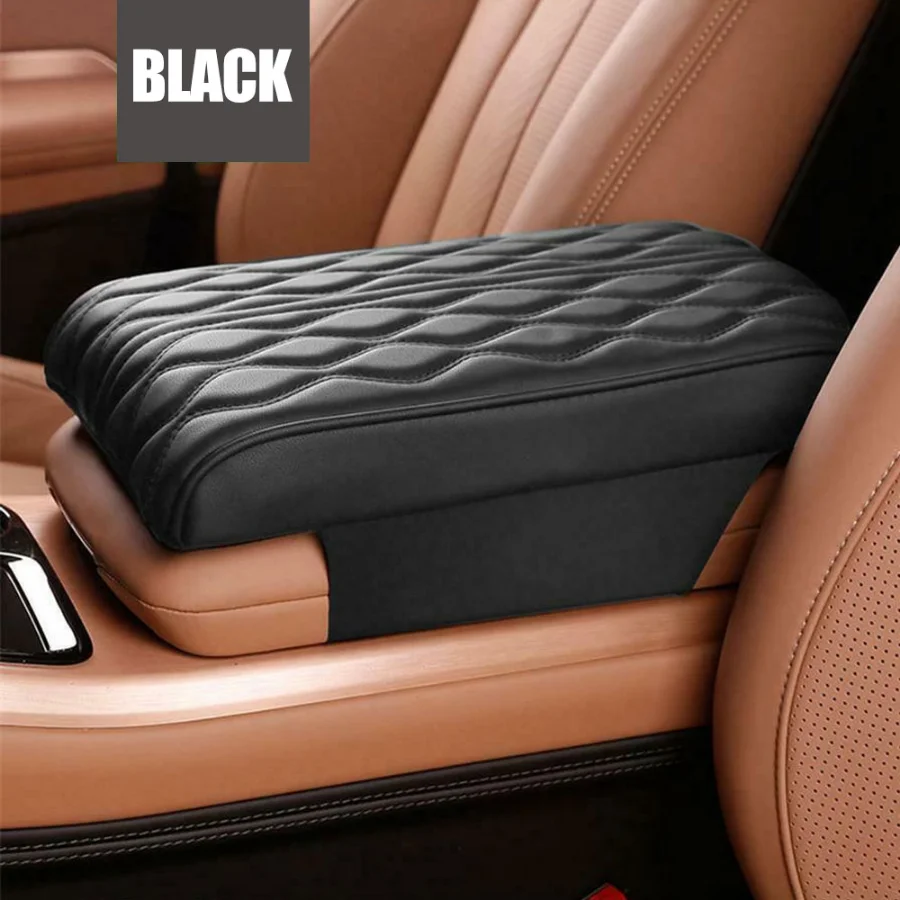 PU Leather Car Armrest Mat Wave Embroider Center Console Pad Arm Rest Protection Cushion Auto Armrests Storage Box Cover Pad