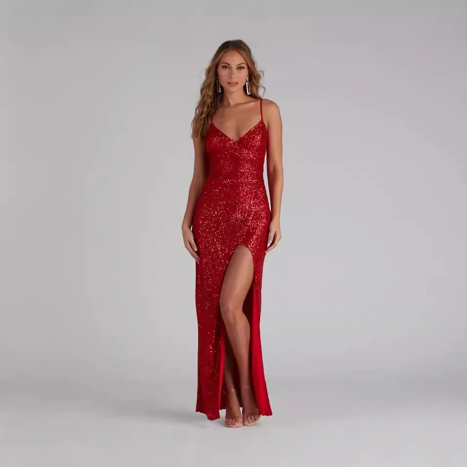 

Formal Occasion Sequin Sling Dress Summer New Host Banquet Sexy Evening Women's Clothing