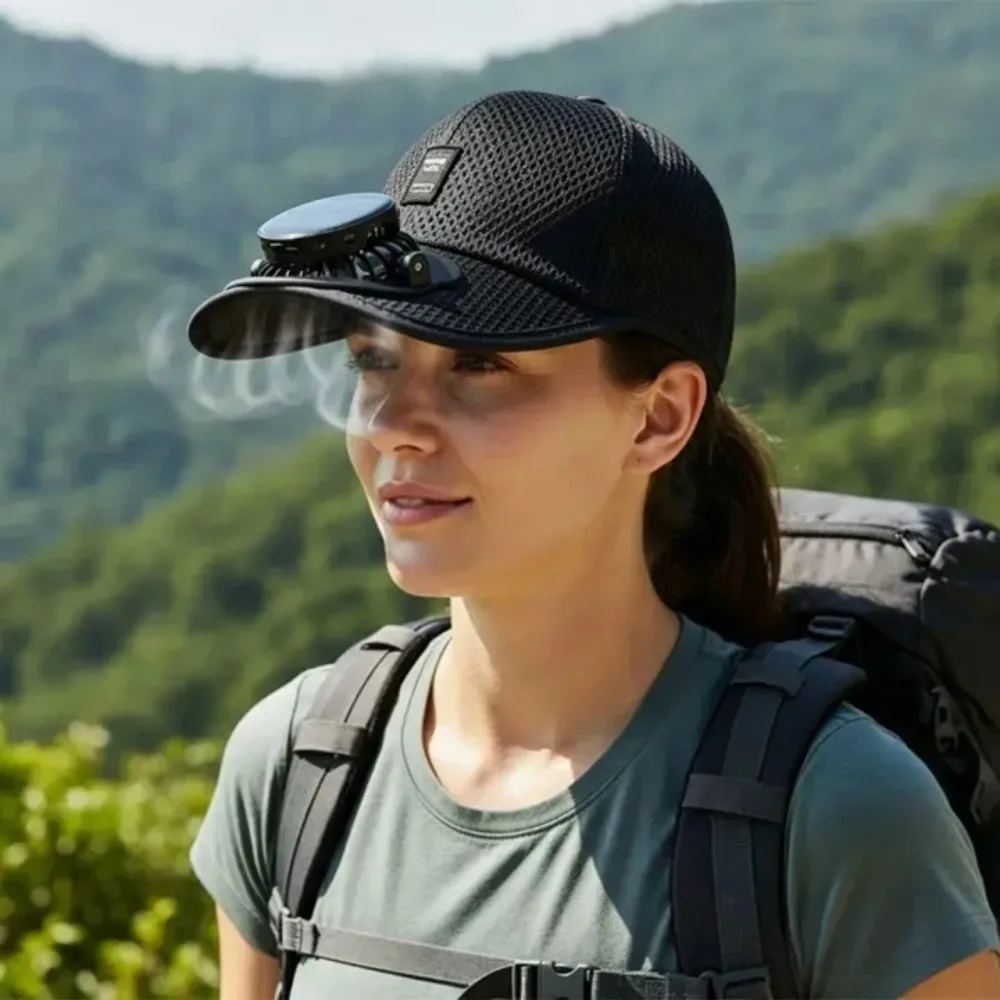 Portable Outdoor Solar Fan Cap Polyester USB Rechargeable Anti-UV Breathable Hat for Travel Fishing Camping Beach Golf Unisex