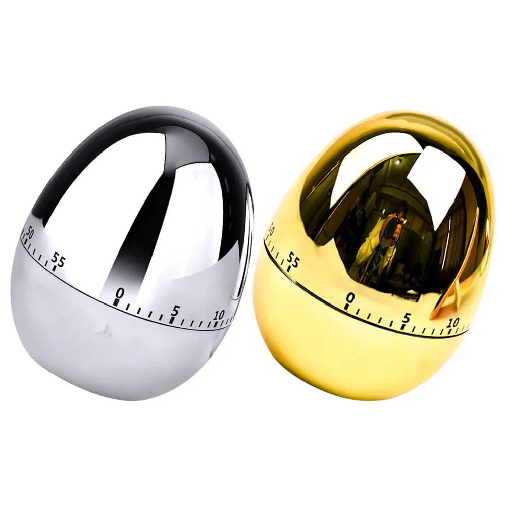 

2pcs Creative Egg Kitchen Timer Stainless Steel Mechanical Reusable Golden Silver Portable Baking Timer Cute Efficient