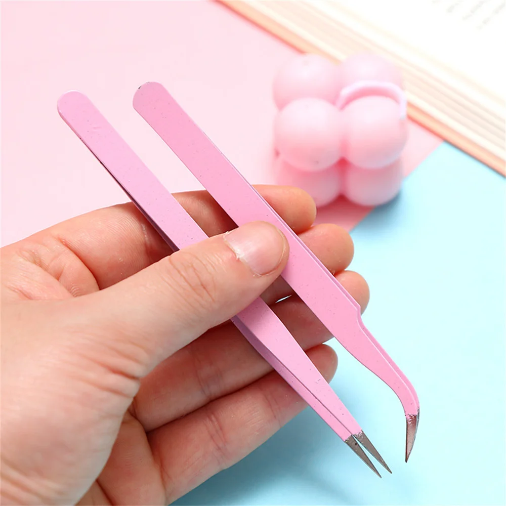 Straight Bend Pinzette Anti statische Edelstahl Pinzette für falsche Wimpern verlängerungen Nipper Nail Art Strass Picking Tool