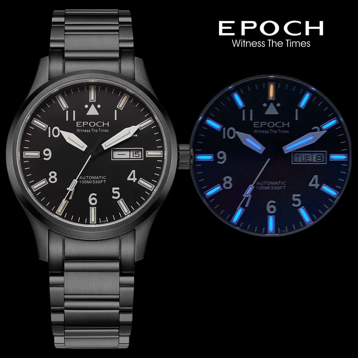 EPOCH Men Luminous Rainbow Light Watch Automatic Mechanical Japan Miyota 21Jewels Sapphire WR100M English Chinese Week image 3