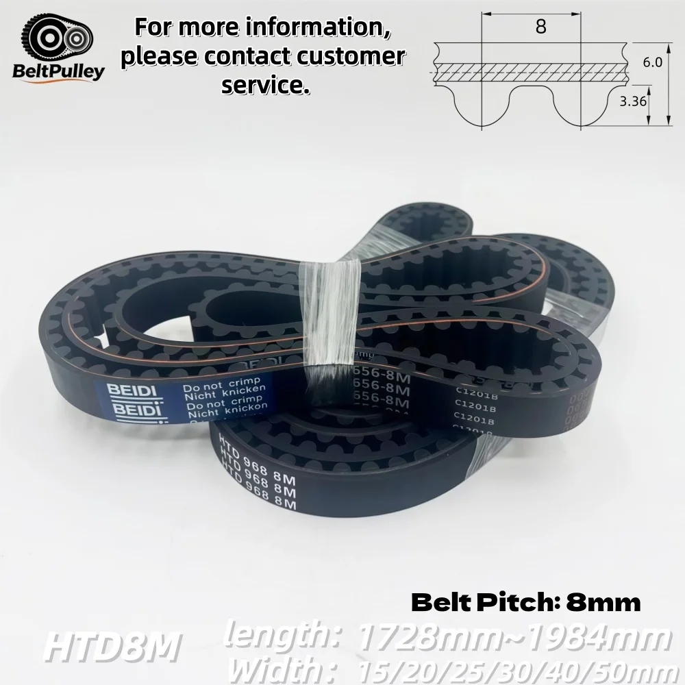 HTD8M Timing Belt 1728-1984mm 15-50mm Rubber High Torque for CNC Conveyor Automation