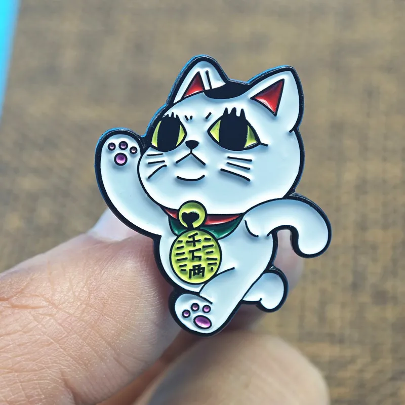Cute High-speed lady Maneki Neko The Lucky Turbo Granny Cat Running Dan Da Dan Enamel Pin Brooch Badge anime Decoration image 5
