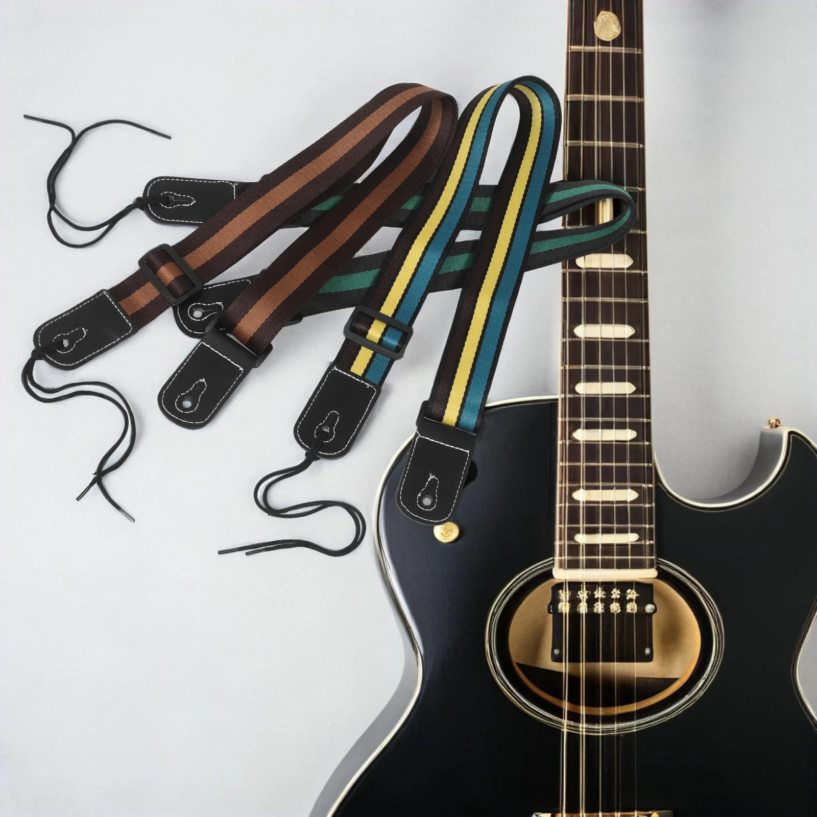 

3pcs Polyester Guitar Straps Wide Shoulder Adjustable for Bass Ukulele Black Green Brown Stripe Vintage