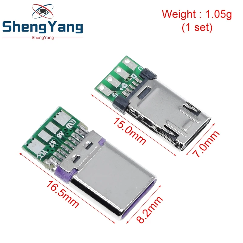 2020 NEW Micro Male Plug With PCB Solder Plate Double-sided Micro 5P Plug Usb Connector+ Type-C Male USB Connector With 4Pin PCB