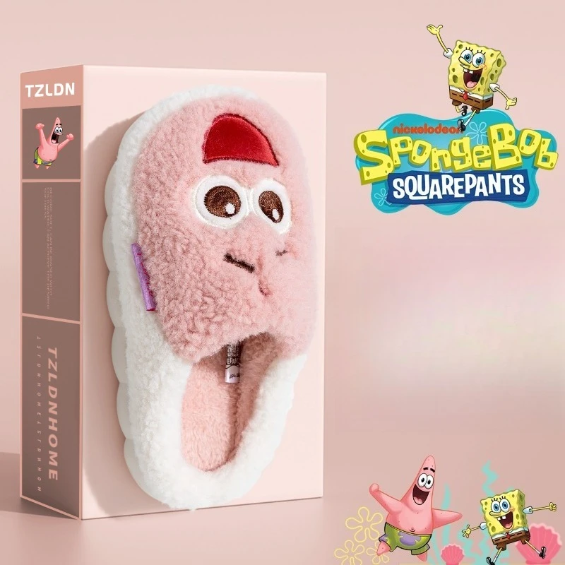 Женские и мужские замшевые домашние тапочки SpongeBob, нечеткие тапочки без шнуровки с подкладкой из искусственного меха, домашняя уличная домашняя обувь