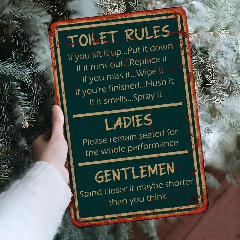 2D 1pc, Humorous Bathroom Decor Sign, 20.32x30.48 cm, Vintage Iron Wall Art, Retro Toilet Rules Plaque, Funny Restroom Decor