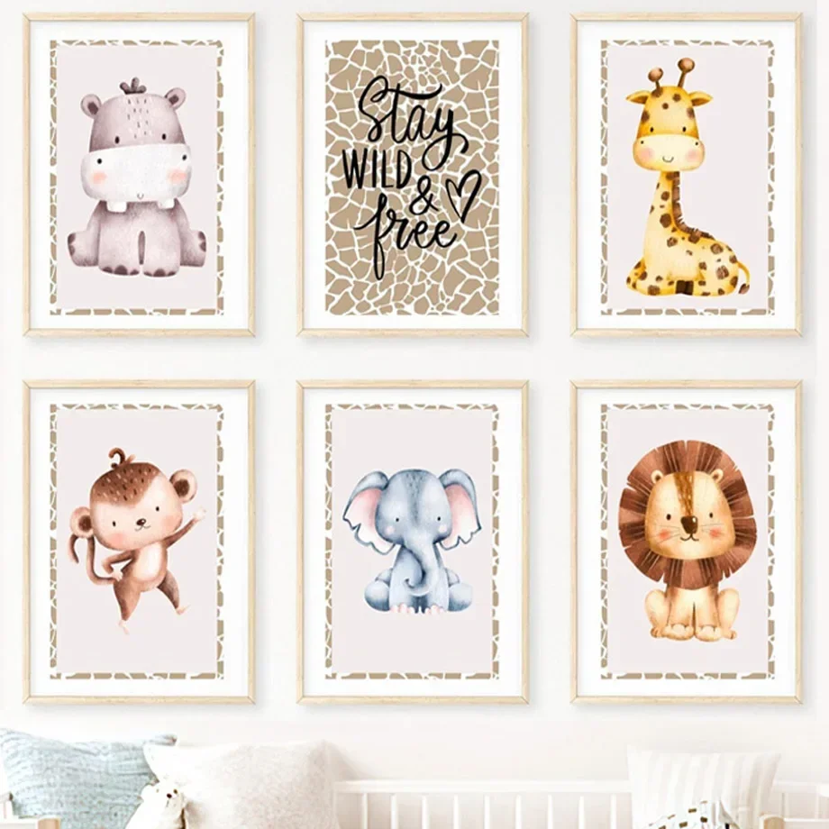 

Boho Elephant Hippo Giraffe Lion Stay Wild Free Animals Nursery Art Canvas Painting Poster Prints Wall Pictures Kids Room Decor