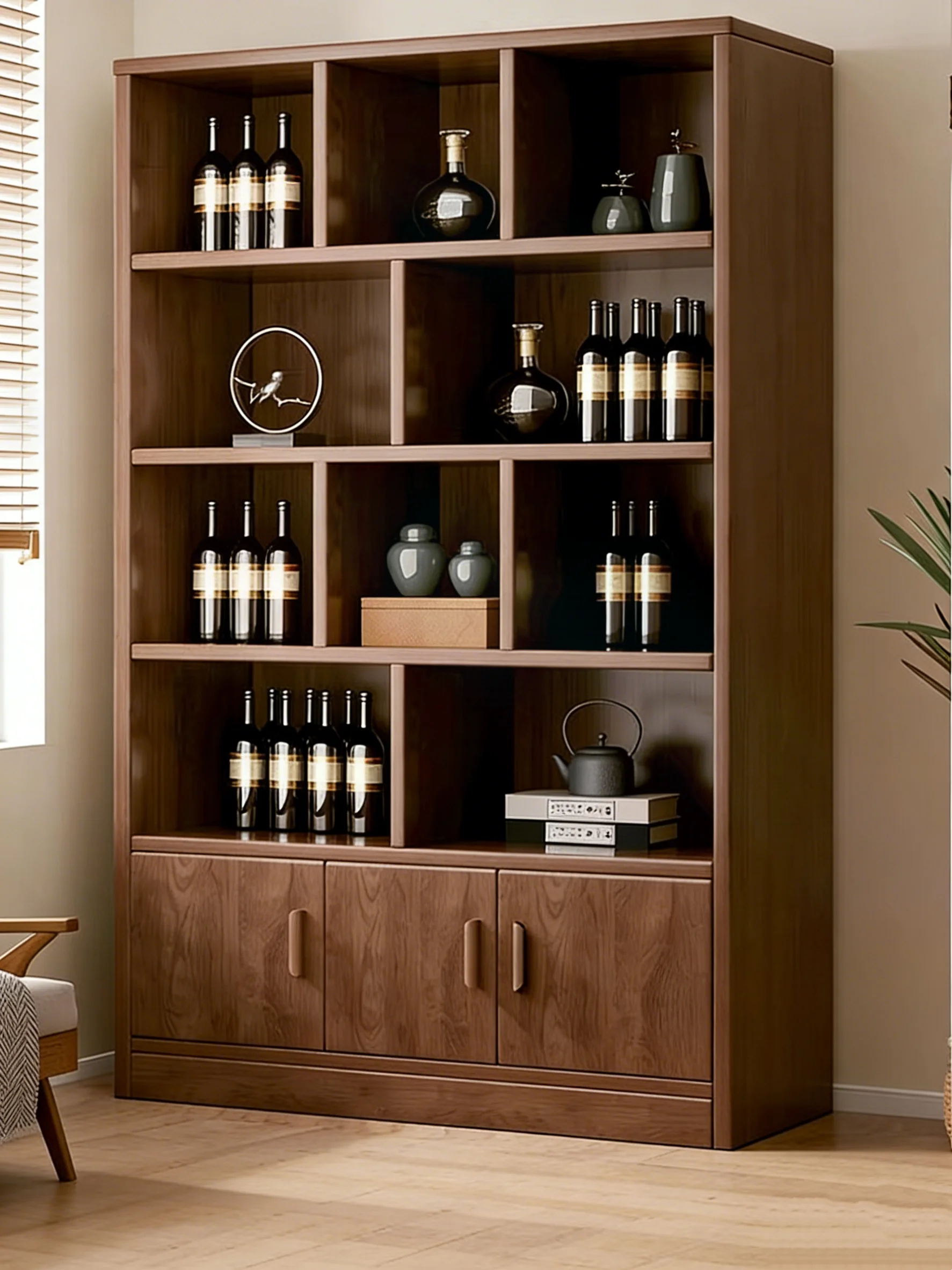 Solid wood wine cabinet home wall-walled living room storage display cabinet commercial wine rack storage