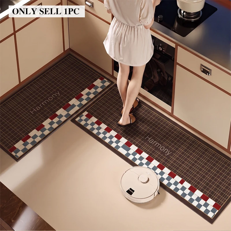 Kitchen Carpet Non-slip Waterproof Oil-proof PVC Leather Floor Mat Checkered Rug Long Size American Style Home Decoration Rugs