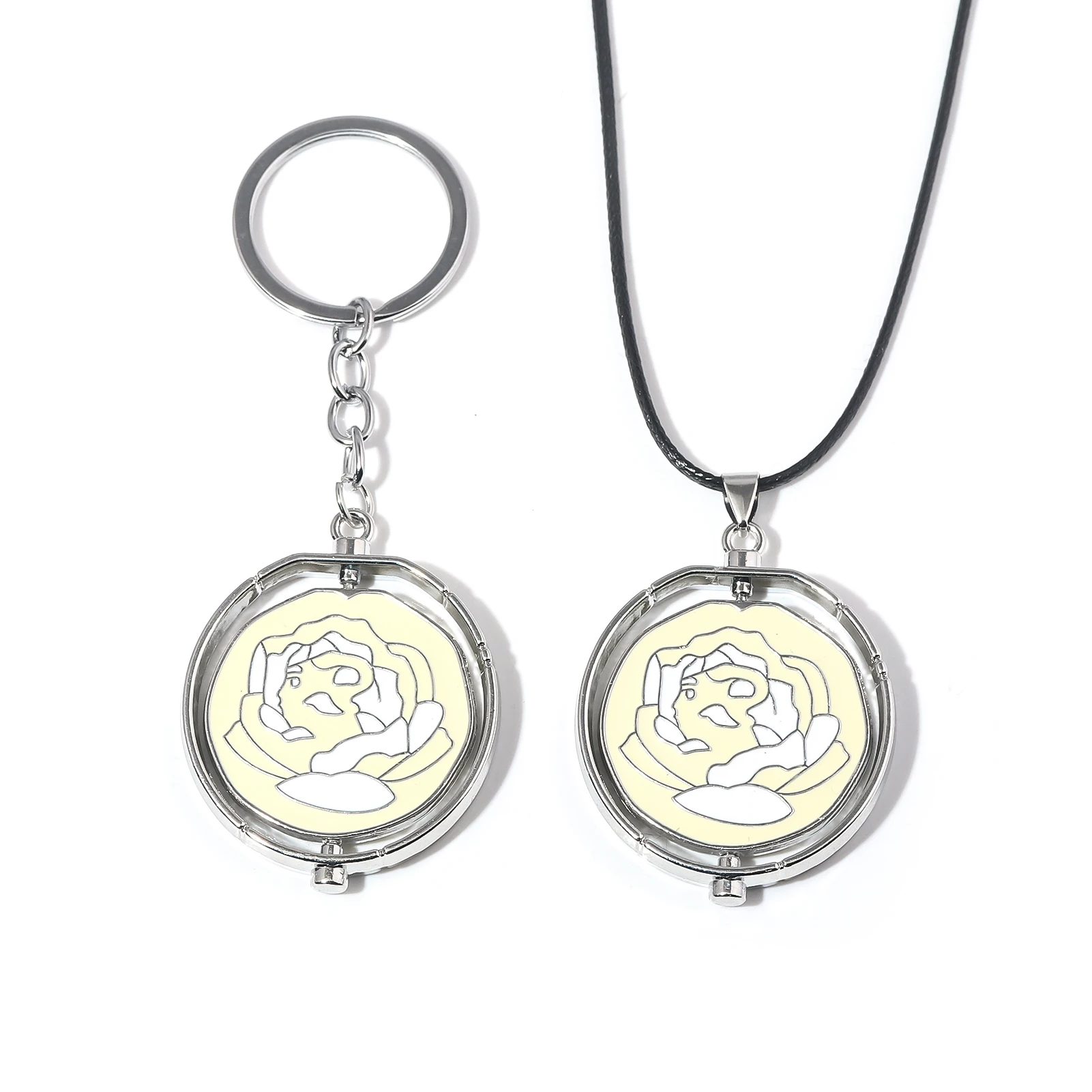 Game Jinx Keychain Blue Rose Rotatable Necklace Anime Arcane Season 2 Backpack Pendants Metal Fashion Jewerly Fans Gifts