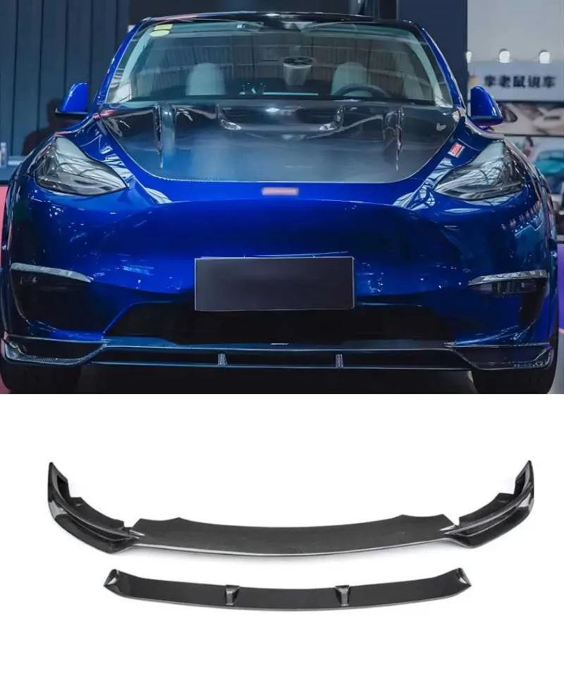 For Tesla Model Y 21-22 Real Carbon Fiber Front Bumper Lip Rear Spoiler Trunk Diffuser Side Skirt Body Kit Hood Engine Cover