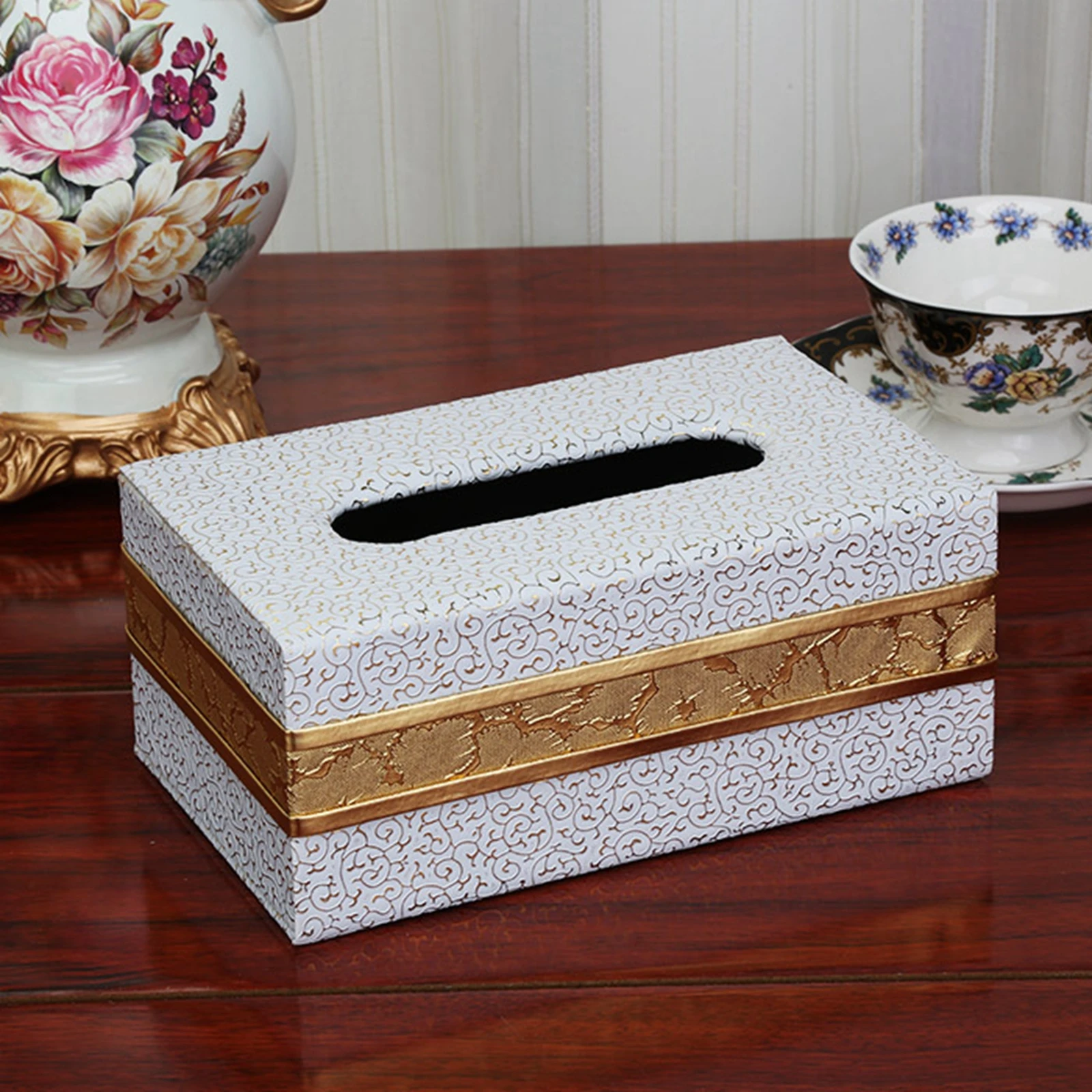 Stylish PU Leather Tissue Box Holder Pumping Napkin Dispenser Rectangular Tissue for Hotel Bathroom Table Bedside Home