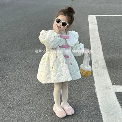 Girls' Winter Doll Collar Cotton Jacket 2026 New Children's Embroidered Floral Clip Cotton Dress Coat Princess Style
