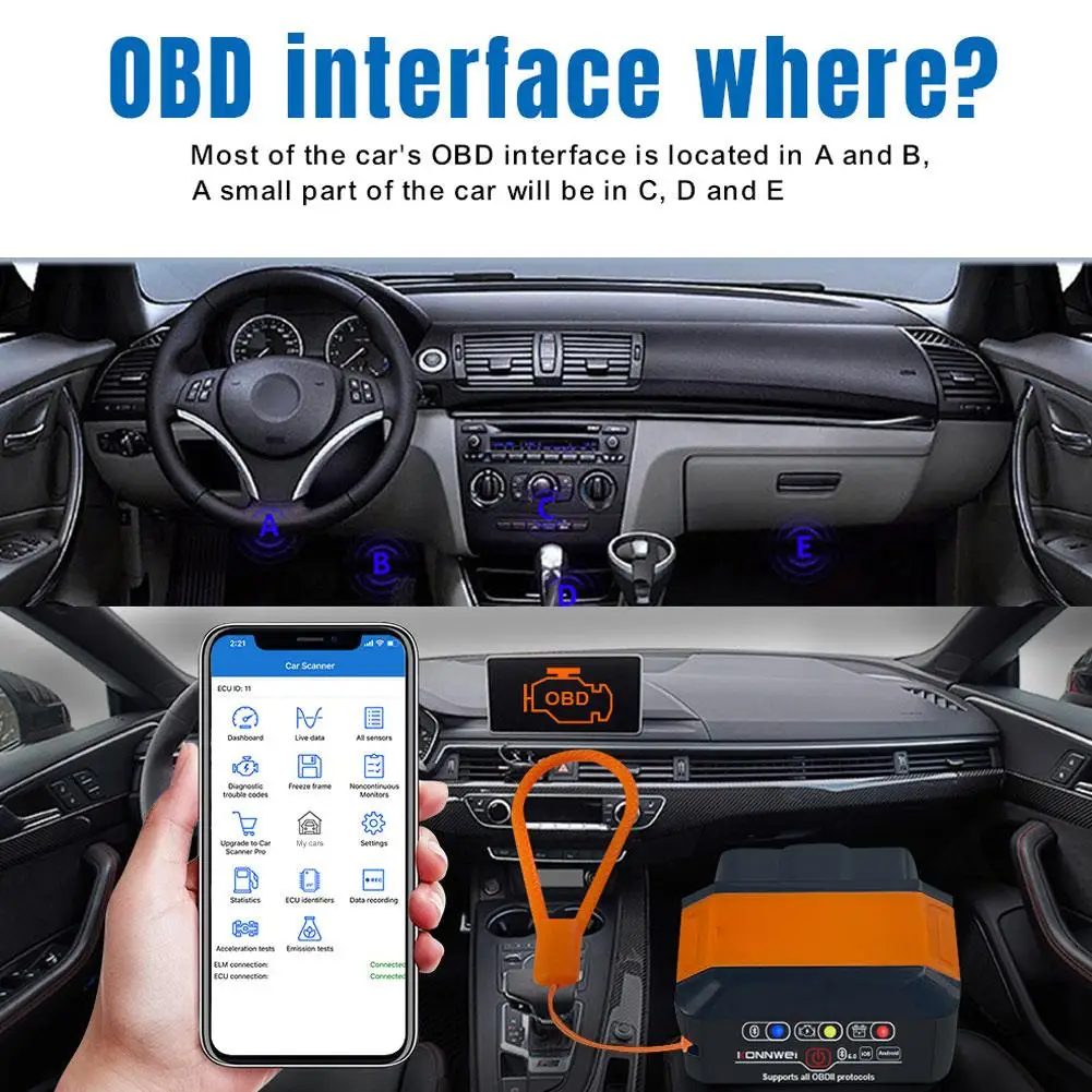 2025 New KONNWEI KW901 ELM327 V1.5 Bluetooth5.0 Car Car Auto Android/IOS ICAR2 Scanner OBD2 Code Vgate Tool Diagnostic pk R U8C3