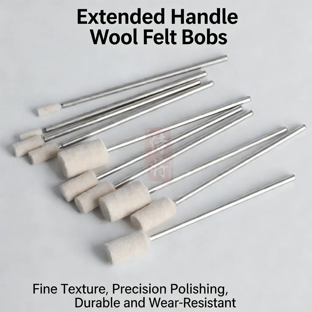 Long Shank Wool Felt Polishing Bits, 3-6mm Wool Buffs, Deep Hole Mirror Polish for Jade, Emerald, Ceramic & Metal Rotary Buffs