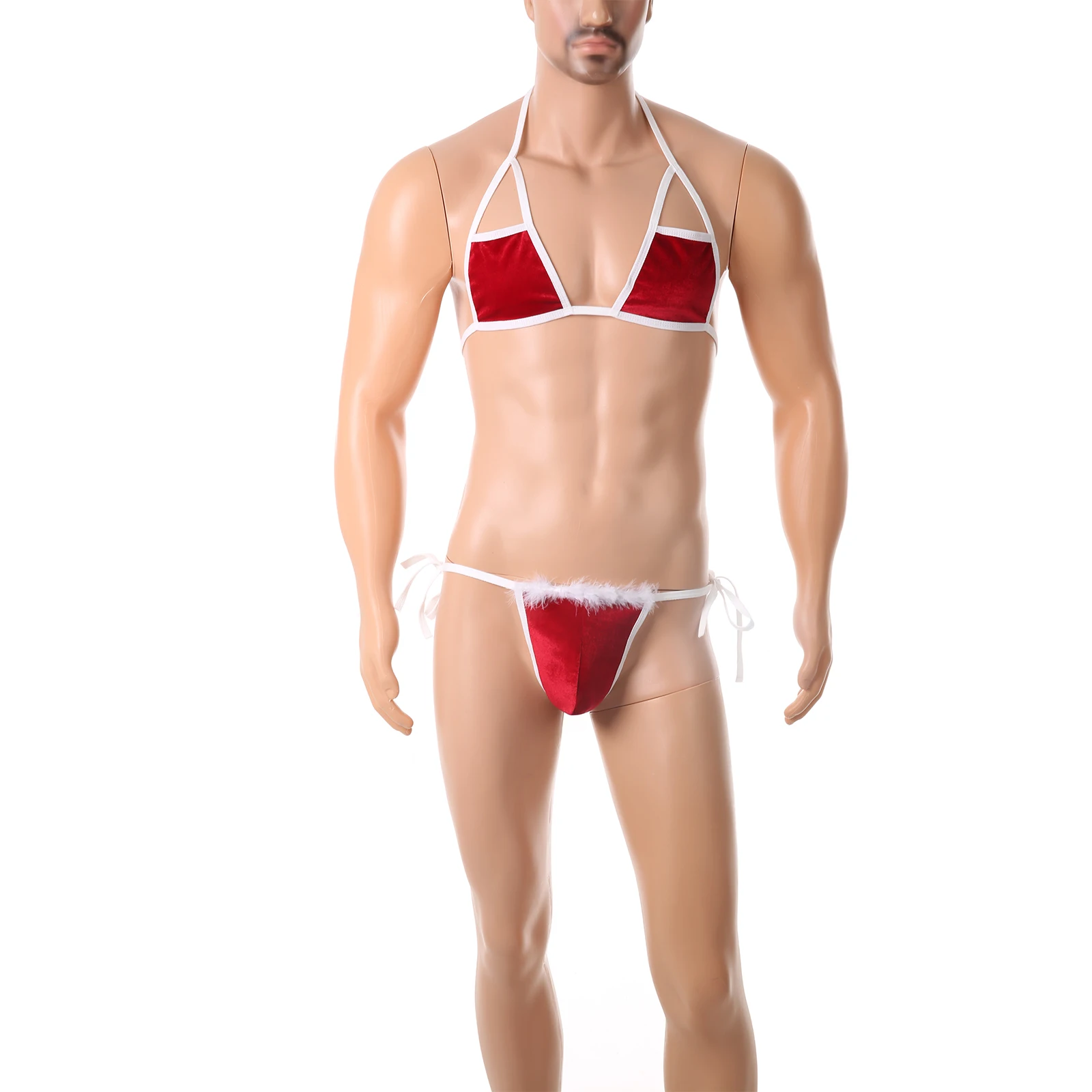 

Men Bra Thong Set Erotic Lingerie G String Crossdress Underwear Sissy Panties Christmas Funny Gift Spaghetti Bunny Tail Bikini