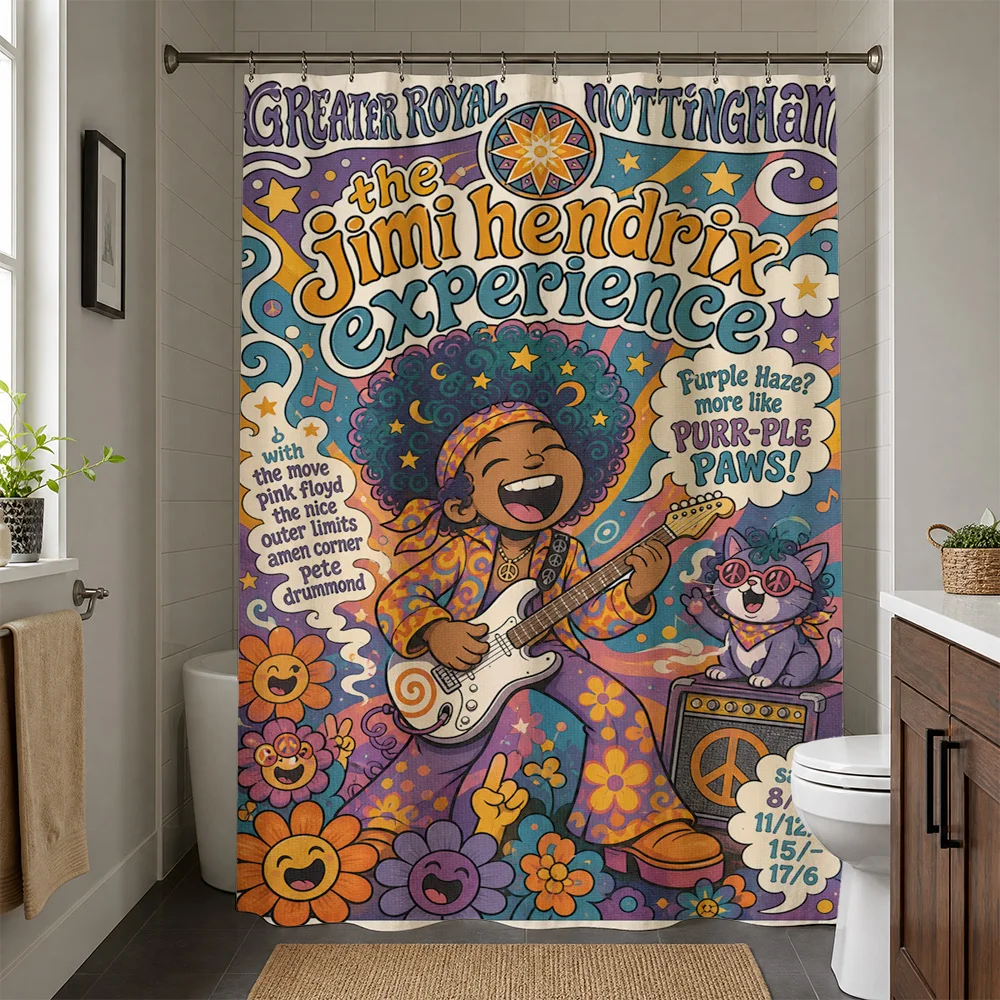 Waterproof Shower Curtain Jimi Hendrix Experience Psychedelic Music Bathroom Decor Hippie Retro Groovy Art Curtain Home Accessor
