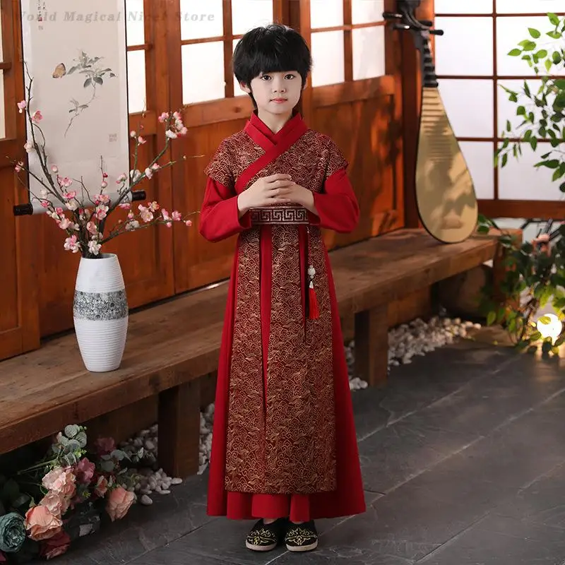 

Детский костюм Тан с длинными рукавами Hanfu на весну и осень, традиционная китайская одежда для выступлений на сцене, улучшенные детские платья