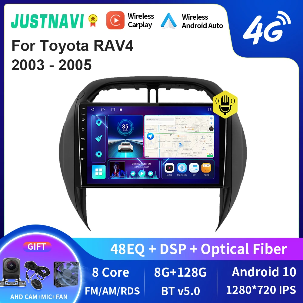 

JUSTNAVI QT10 Wireless CarPlay Android Auto Radio For Toyota RAV4 2003 - 2005 Stereo Car Multimedia Video Player GPS DVD HU DSP