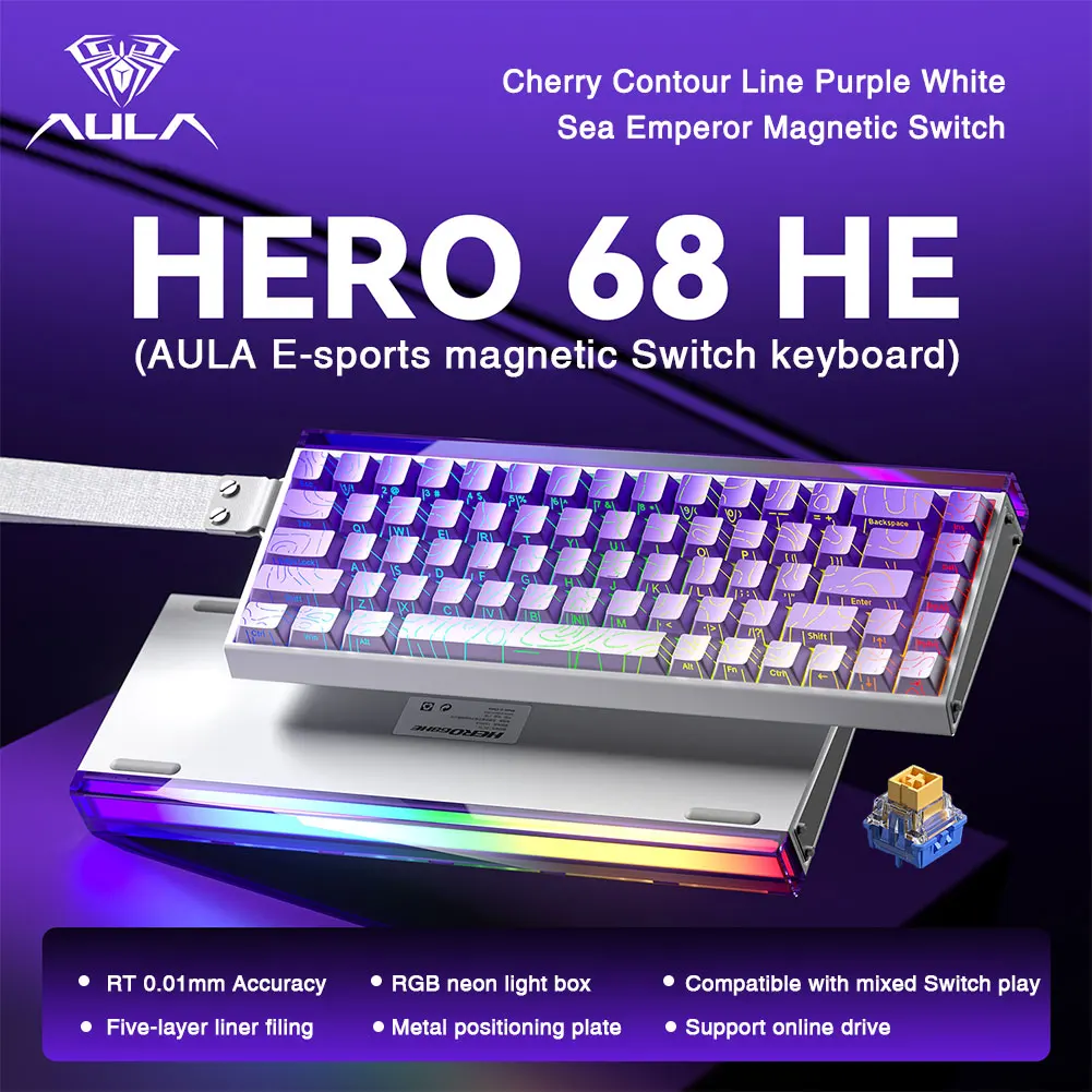 AULA HERO 68HE Magnetisch schakelaartoetsenbord Rapid Trigger 8K Return Esports Gamer-toetsenbord RGB Bedraad gamingtoetsenbord
