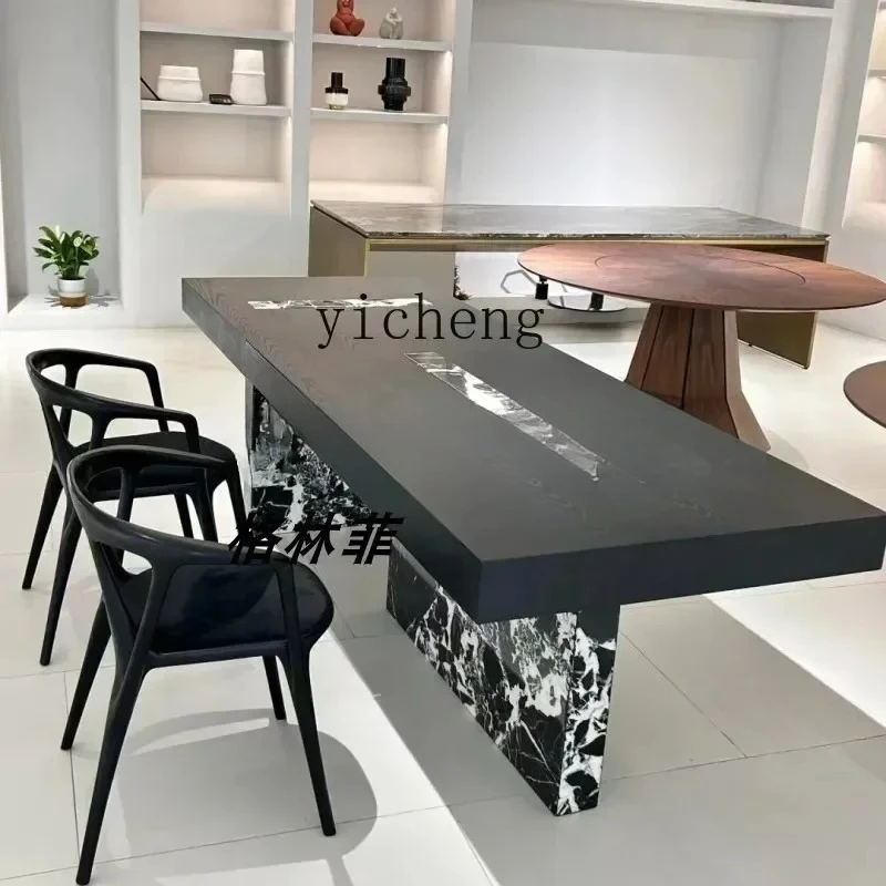 

X6-3 Minimalist Tea Table Modern Minimalist Black and White Marble Tea Table Desk Solid Wood Dining Table