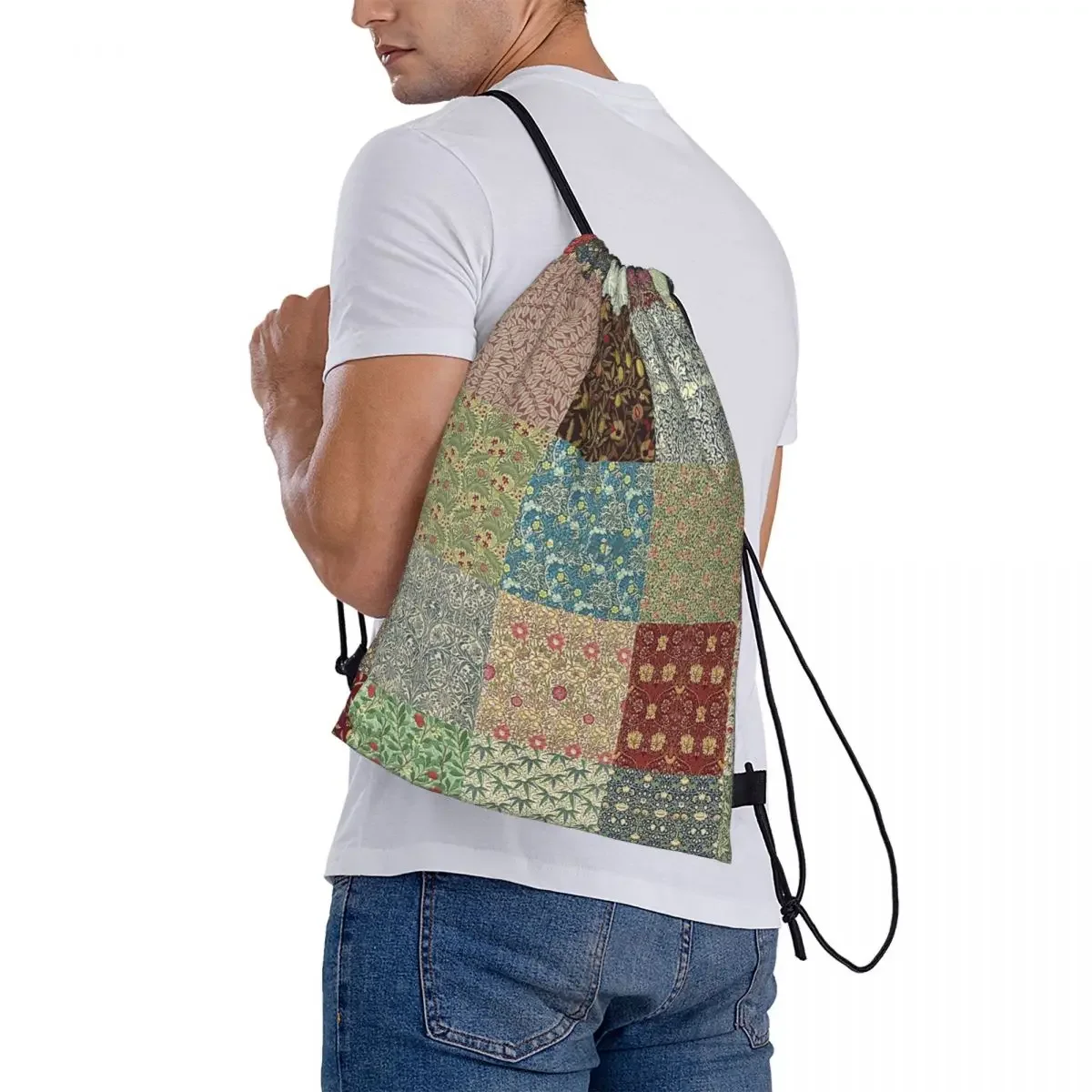 William Morris mochilas de colección con patrón, bolsas con cordón, paquete de bolsillo, bolsa deportiva, bolsa de libros para estudiantes de viaje