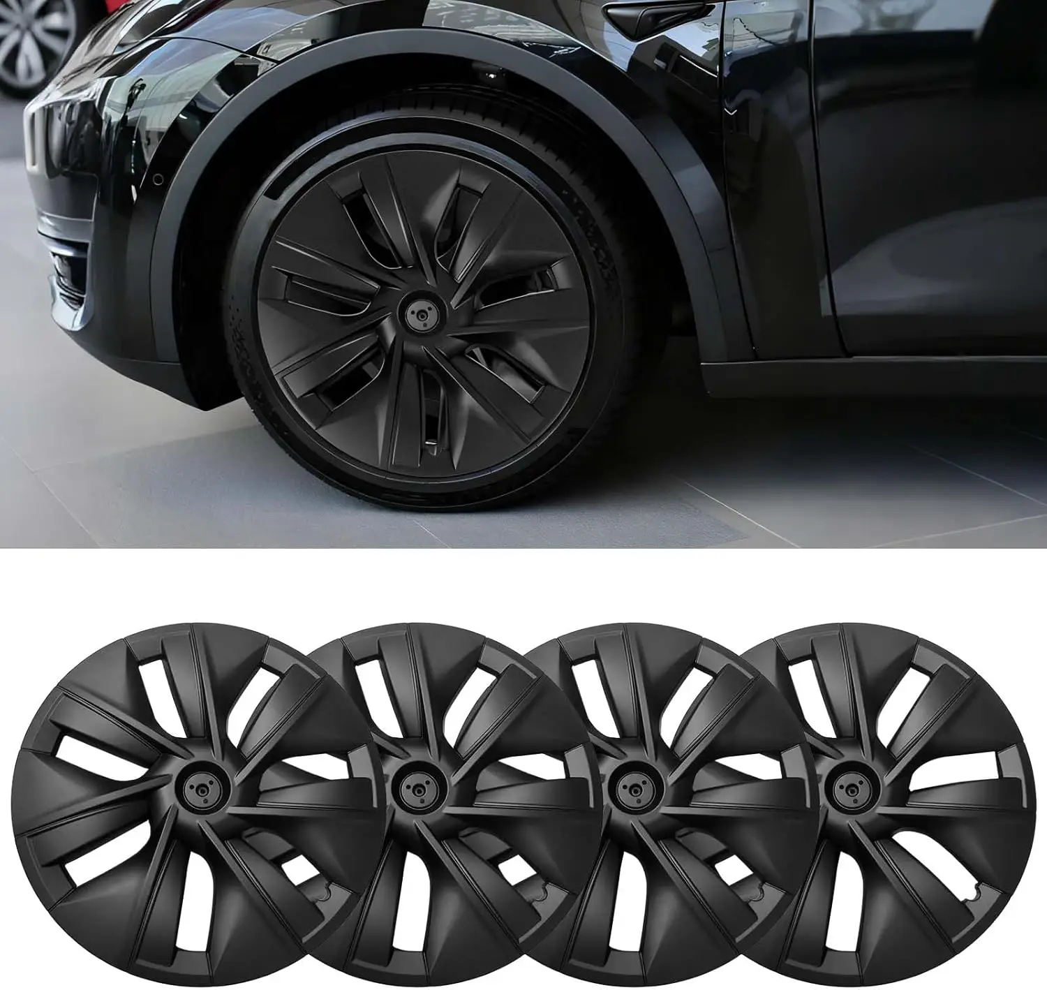 

19" Wheel Covers for Tesla Model Y 2021-2024, 4PCS Hubcaps, Full Rim Protection, Durable ABS, Snap-On Easy Install