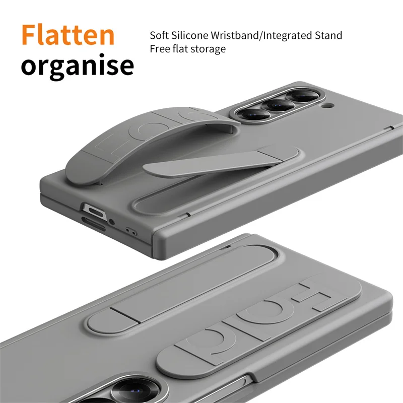 Samsung Galaxy Z Fold 7 6 5 3 4用ヒンジ接続ケース、タッチペンと内蔵スクリーンプロテクター付きリストバンド、インビジブルブラケット