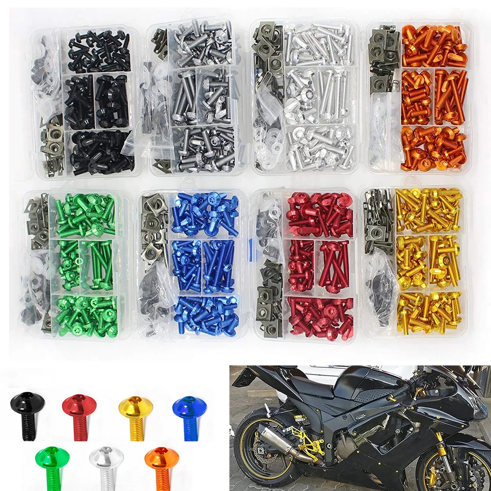 195PCS/Set Motorcycle Universal Full Fairing Bolt Kits Bodywork Screws Nut For BMW Kawasaki Honda Yamaha SUZUKI Pit Dirt Bike