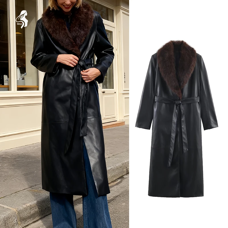 

Womens Coat Jacket With Faux Fur Effect Detachable Collar Waist Belt For A Fitted Look Long Coat A Winter Essential Trafizaran