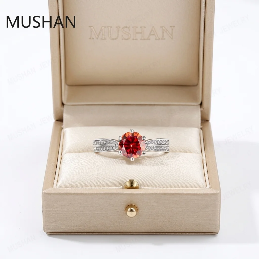 Mushan Luxury Jewelry S925 Silver Moissanite Star Queen Ring Pure Silver Ring With Six Prongs Of Diamonds For Women