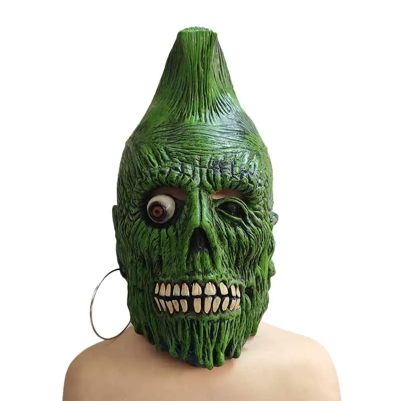 1 Stück grüne Zombie-Schädelmaske, Halloween-Maske, für die Gestaltung von Spukhaus-Szenen, gruselige und furchteinflößende Kostüm-Requisiten. – Detail 1