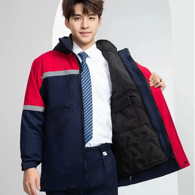 Winter Thick Workshop Workwear Men Down Cotton Factory Construction Site Auto Repair Welding Uniform Jacket Printed Logo