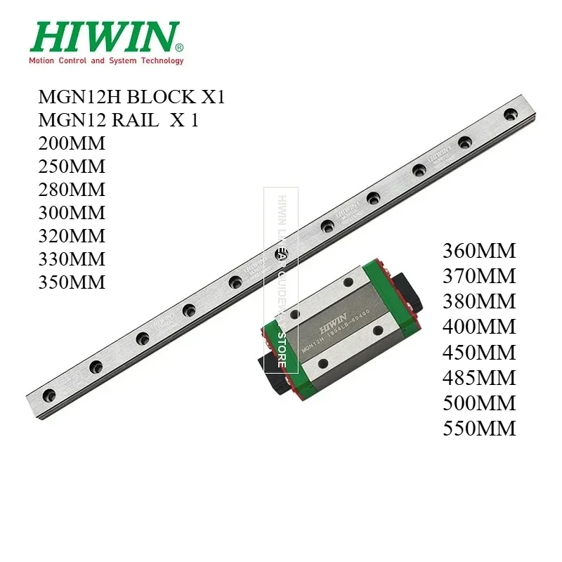 Линейная направляющая HIWIN MGN12 из нержавеющей стали 280 300 320 330 350 370 380 400 450 500 550 мм Линейная направляющая MGN12 + блок слайдера MGN12H
