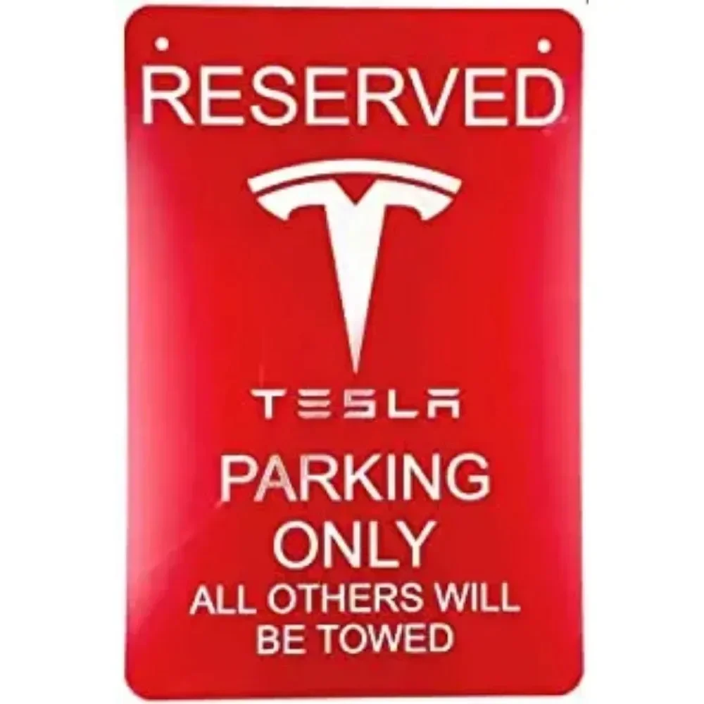 Voss Collectables Tesla Car Reserved Parking only Aluminum Sign with All Weather UV Protective 12x8in 20x30cm 16x12in 40x30cm