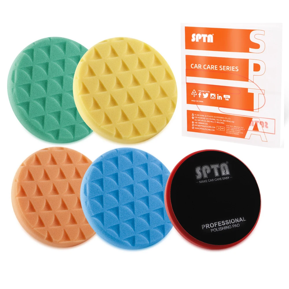 (Single Sale) SPTA 5"(125mm)/6"(150mm) Round Triangle Waxing Buffing Sponge Pad Polishing for Car RO/DA Machine Auto Care