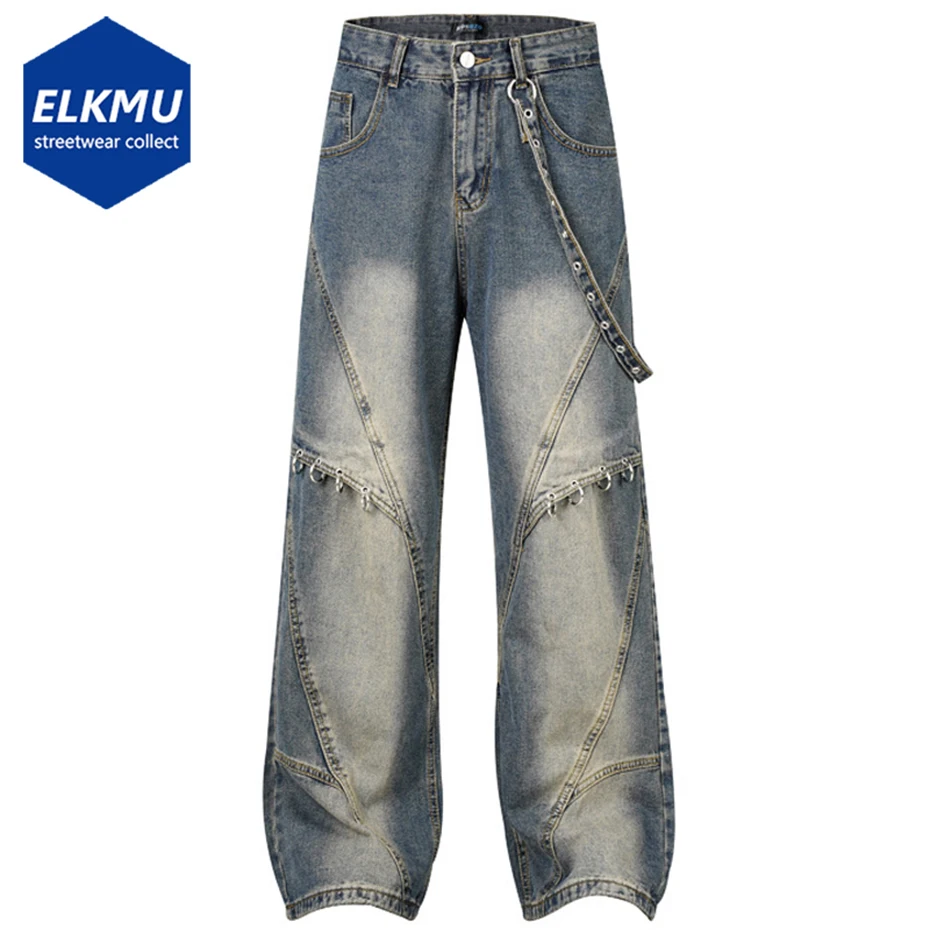 

Vintage Baggy Jeans Patchwork Loose Straight Denim Pants Men Streetwear Harajuku Hip Hop Jeans